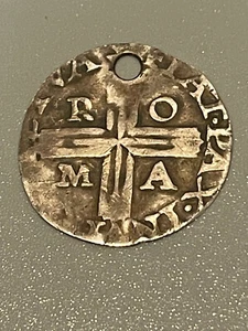Papal State Pope Clement VII Half Silver Giulio "Roma". Holed. Die of Cellini - Picture 1 of 2