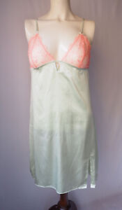 Heidi Klum Intimates Silk Chemise Slip Dress Lace Icy Green Neon Coral Size M