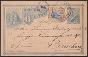 F-EX57572 GUATEMALA 1906 3c POSTAL STATIONERY TO BARCELONA SPAIN. - Picture 1 of 3