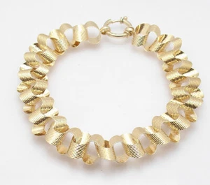 8.5" Technibond Diamond Cut Flat Rolo  Bracelet 14K Yellow Gold Plated Silver - Picture 1 of 4