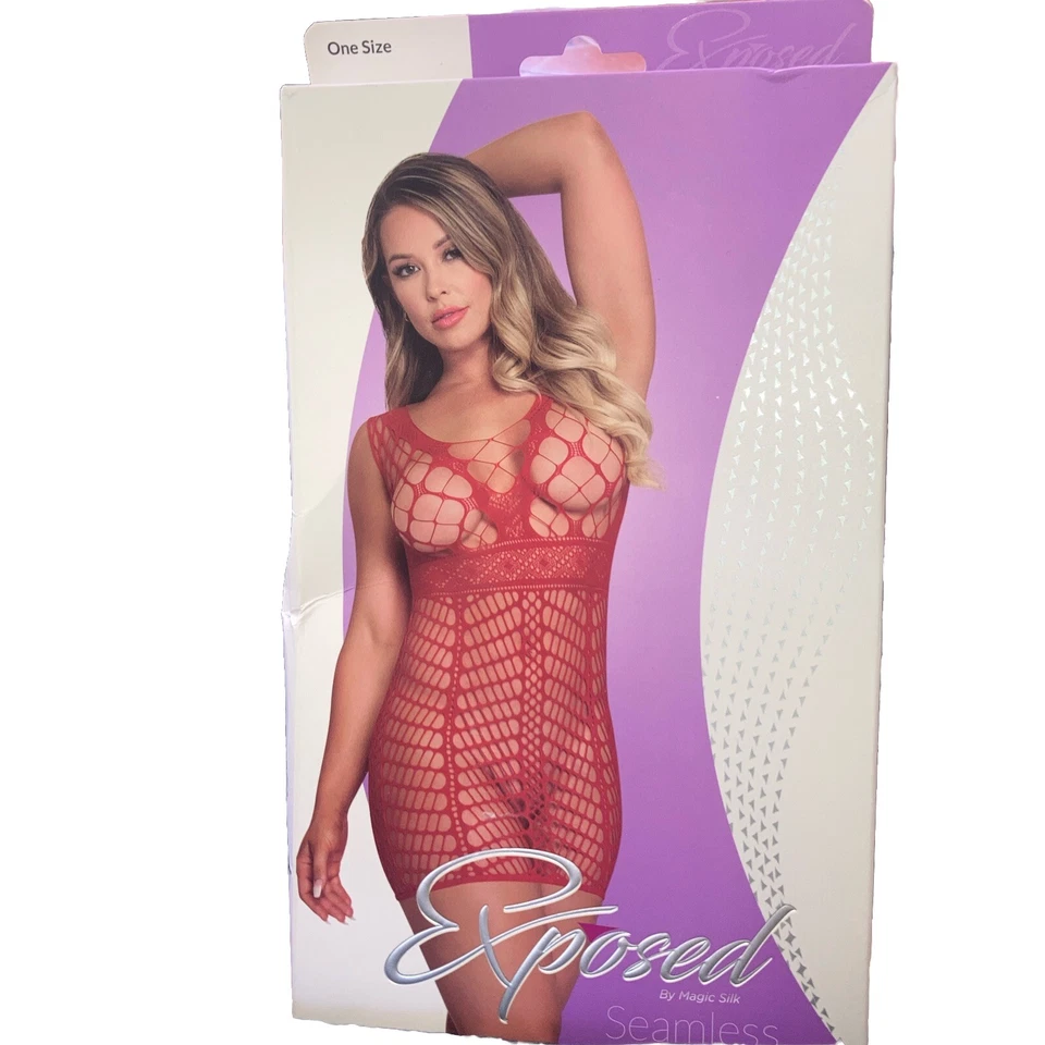 Exposed Lingerie Seamless Fishnet Red Dress New - Image 1 of 4