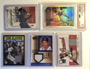 Atlanta Braves 5 Card Lot! Auto, PSA Graded, & Mem Dale Murphy, Chipper, Maddux - Picture 1 of 2