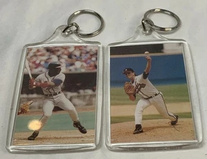 Two 1993 MLB Atlanta Braves Ronnie Gant Tom Glavin Vintage Baseball Keychains - Picture 1 of 5