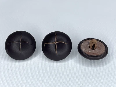 VTG Brown Leather Coat Buttons 1 1/8" Set of Three Round w/ Shank Loop Retro - Image 1 of 4