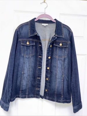 Jaqueta jeans feminina J Jill S stretch jeans com botões bolsos casuais clássica - Imagem 1 de 4