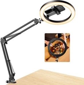 Upgrade Ring Light Overhead Camera Phone Mount for Desk, 10” Dia. and 36.6" Tall - Picture 1 of 12