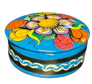 Mexikanische Tonala Schmuckschatulle handbemalt roter Ton Volkskunst 2,5”x1” - Bild 1 von 9