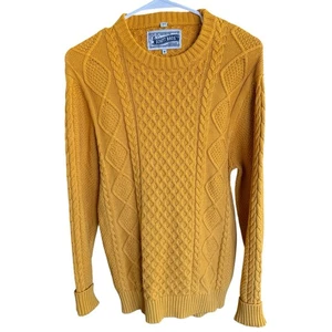 Schott NYC Sweater Men's Heavy Cable Knit Fisherman Yellow M Cotton Preppy Prep - Picture 1 of 7