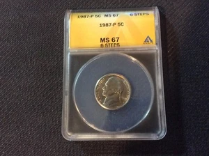 1987-P MS67FS 6 Steps ANACS 5C Jefferson Nickel - Picture 1 of 2
