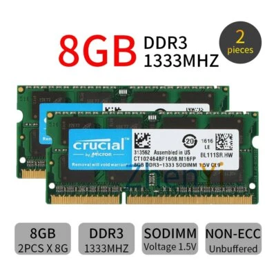 Crucial 16GB 2x 8GB DDR3 1333MHz PC3-10600S SODIMM Laptop Arbeitsspeicher RAM DE