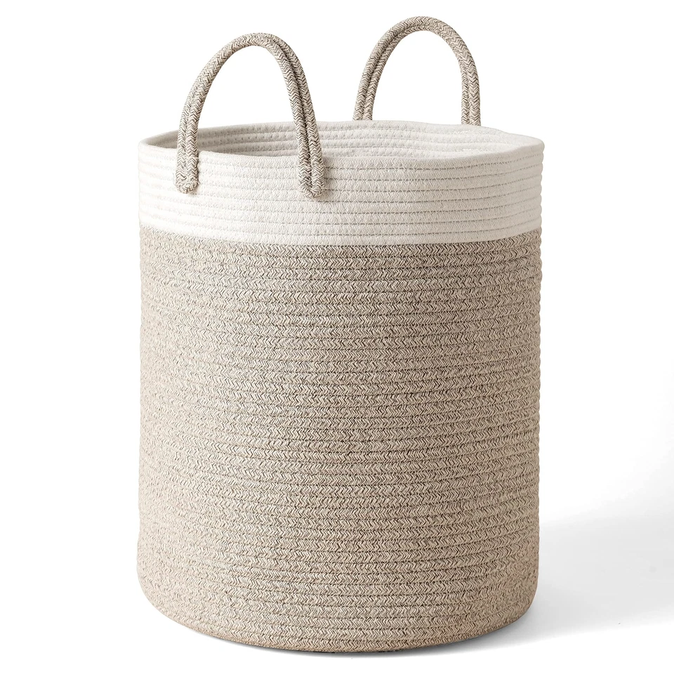 La Jolie Muse Storage Basket Cotton Rope Woven - 15 X 13 X13 Gift Mixed Natural