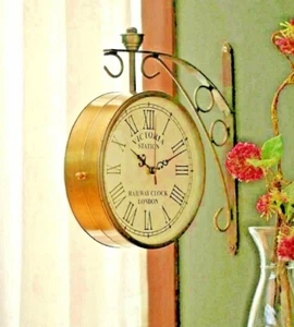 Two Sided Vintage Victoria Station Analog Clock Wall Mounted Antique Gifts 11.8" - Picture 1 of 4