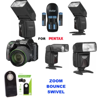 HD PRO DEDICATED FLASH FOR PENTAX K70 DSLR + REMOTE + RECHARGEABLE BATTERIES - Image 1 of 4