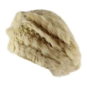 Faux Fur Crochet Mesh Knit Beanie Beret Warm Winter Ski Hat Women
