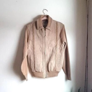 Vintage 70er Jahre Wildleder Leder Strick Bomber Jacke / S bis M / Mantel - Bild 1 von 9