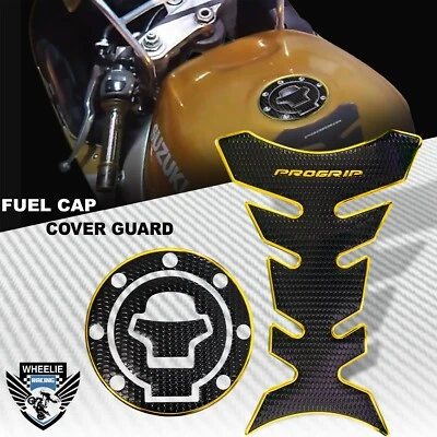 ALMOHADILLA DE TANQUE DE COMBUSTIBLE CROMO DORADO Y NEGRO PRO GRIP + CUBIERTA DE TAPA DE GAS 97-03 GSXR-600/750/1000 Foto 1 de 4