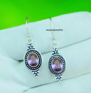 Orecchini pendenti/goccia ametista pietra preziosa argento sterling 925 fatti a mano 1,25" - Foto 1 di 4