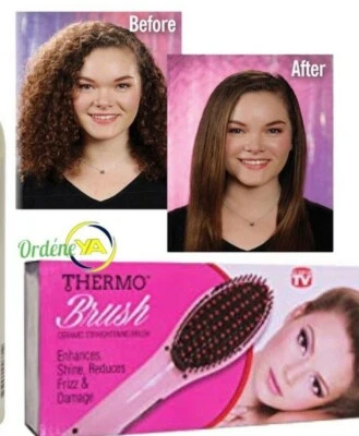 Thermal Hair Brush Ceramic Straightener Pink Petal Reduces Frizz & Damage  - Image 1 of 4