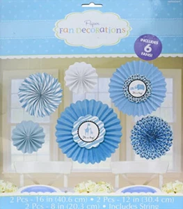 Sweet Safari IT'S A BOY Azul Animal Estampado COLGANTE DECORACIÓN VENTILADOR 6 piezas baby shower - Imagen 1 de 1