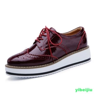 Womens Fashion Flats Platform Creeper Lace Up Retro Brogues Oxford Wingtip Shoes - Picture 1 of 20