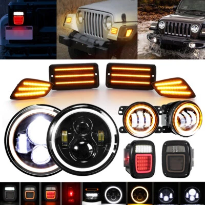 Faro LED + Lámpara antiniebla luz trasera luz trasera lámpara marcadora lateral para Jeep Wrangler TJ 97-06 7" Foto 1 de 4