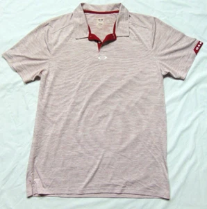 Oakley Regular Fit Short Sleeve Logo Polo Shirt Gray/Red Hatch Stripes, Men's XL - Picture 1 of 8