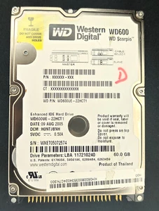 Western Digital WD600 - WD600UE-22HCT1-IDE 2,5 5400 tr/min, 60 Go - Photo 1/3