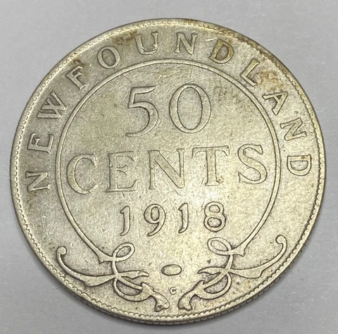 1918-C NEWFOUNDLAND CANADA 50 CENTS SILVER COIN Cover