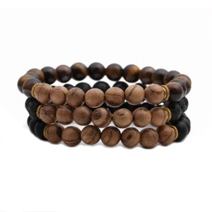 Wenge Wood Beaded Bracelets, Choice of Style, Lava, Tigers Eye, or Stone Beads - Picture 1 of 5