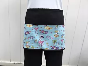 Cute Flamingos Tropical server waitress waist Half apron 3 pocket restaurant - Picture 1 of 3
