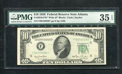 FR. 2010-FW* 1950 $10 *STAR* FRN FEDERAL RESERVE NOTE PMG VERY FINE-35EPQ RARE - Image 1 of 2