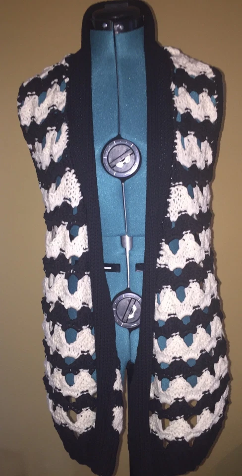 *NUEVO Chaleco Suéter de Ganchillo para Mujer Calypso St. Barth Teriana Negro/Blanco XS Foto 1 de 4