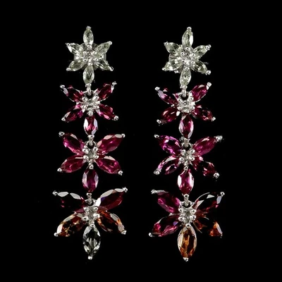 Orecchini in argento sterling 925 marchesa tormalina peridoto gemma gioielli - Immagine 1 di 4