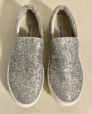 Steve Madden Womens Gills Silver Glitter Slip On Platform Sneaker Shoe Size 8.5 - Image 1 of 4