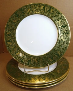 Wedgwood China Florentine W4170 Dark Green Gold 4 Salad Plates EC Multi Avail - Picture 1 of 7