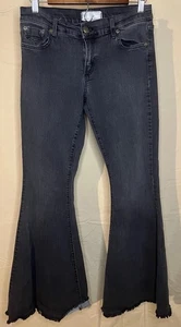 FREE PEOPLE Wide Leg Raw Hem Flare Bell Bottom Black Jeans Women's 30 - Picture 1 of 6