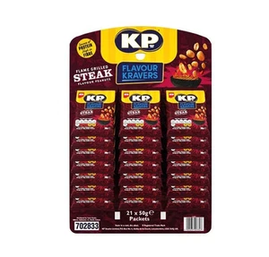 KP Flame Grilled STEAK Flavour Peanuts 21 x 50g Pub Card Pack Savoury Snacks - Picture 1 of 1