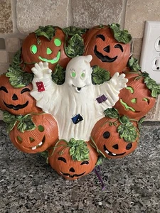 Vintage Halloween musikalischer Geisterkranz mit Kürbissen Herbst Ernte Jack O Laternen - Bild 1 von 24