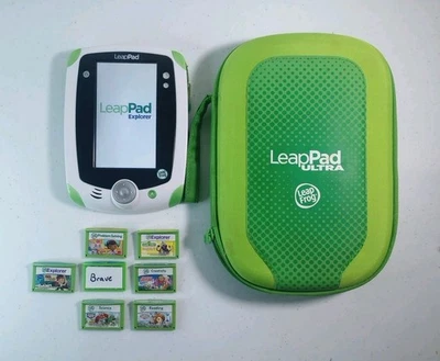 LeapFrog LeapPad Explorer 32200 & 7 Games Green 5" Handheld Learning Tablet Lot - Image 1 of 4