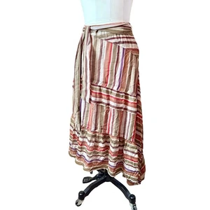 Falda boho midi a rayas de seda Kenneth Cole Reaction para mujer talla 6 asimétrica - Imagen 1 de 5