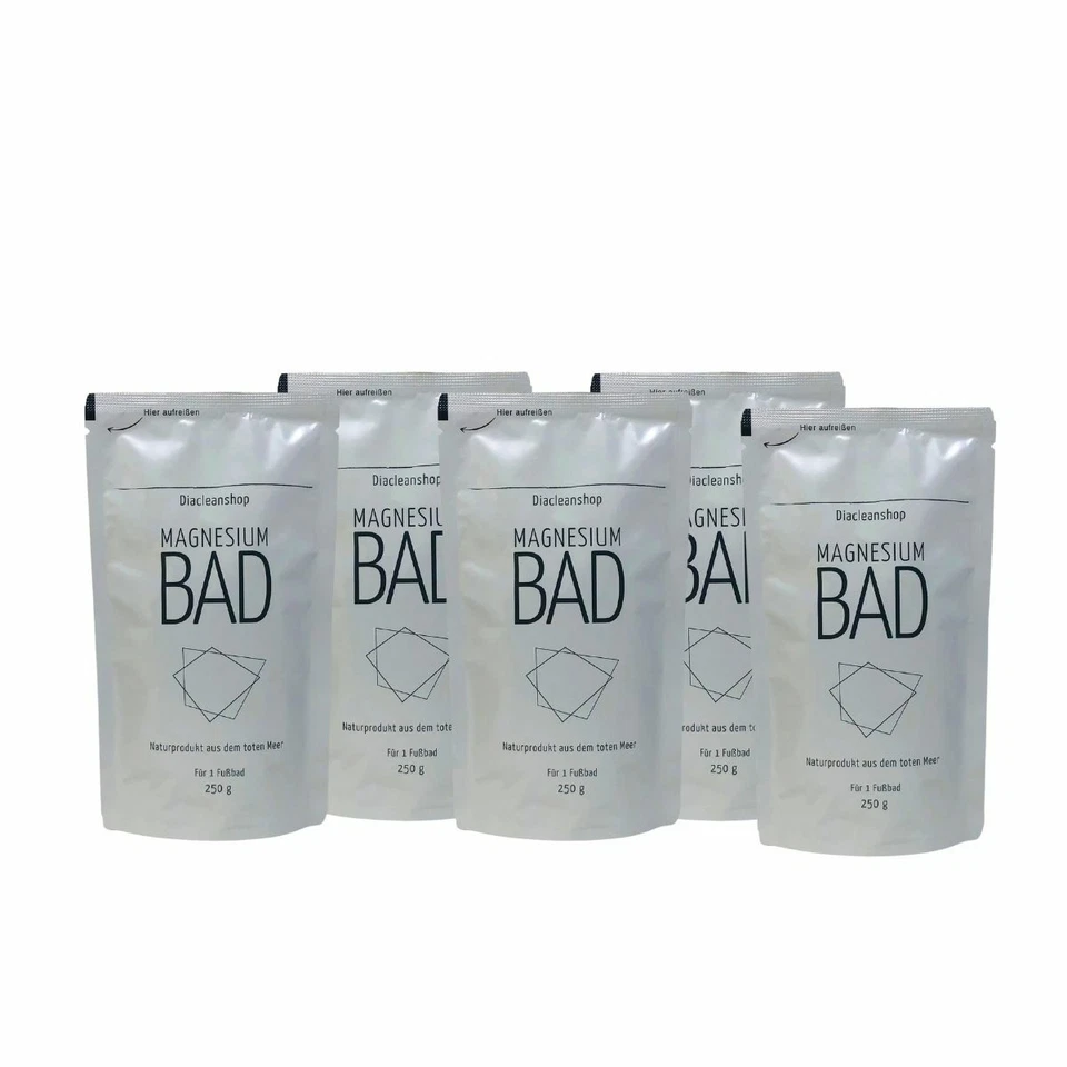 DIACLEANSHOP Magnesiumbad 5er Pack aus Magnesium Flakes (5 x 250g) für ein Fußbad