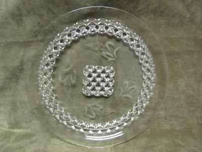 Victorian Pressed Pattern Glass Water or Cake Plate Tray Clear w/etched Wheat - Image 1 of 4