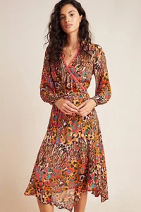 NEW ANTHROPOLOGIE Sz XS JENNY MAXI WRAP MIDI DRESS X BL-NK LONDON ANIMAL PRINT - Picture 1 of 2