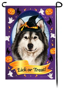 Halloween Garden Flag - Grey and White Alaskan Malamute - Picture 1 of 1