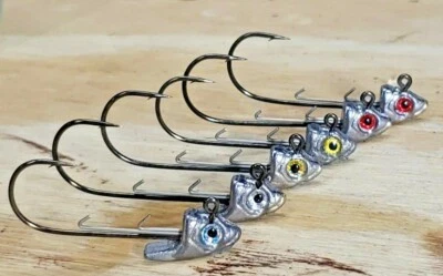 5 Pack - Unpainted/Swimbait Jig Heads with 3D Eyes (1/4 to 1 1/2oz) - Image 1 of 4