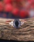 1ct Oval Simulated Black Diamond Solitaire Round Accent Ring 14k RoseGold Plated