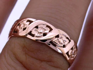 R009 Genuine 9K Yellow, Rose, White Gold Blossom FULL Eternity Wedding Band Ring - Picture 1 of 5