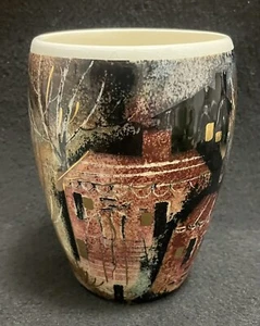 Sascha Brastoff Signed Ceramic Vase Decorated with Six Residential Homes - Picture 1 of 14