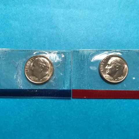 1987 P&D Roosevelt Dimes US Mint Cello Unc Cover
