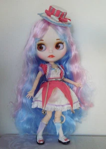 Blythe Doll Jointed Body Matte face Blue pink Hair w/ dress hat shoes 18 hands - Picture 1 of 8